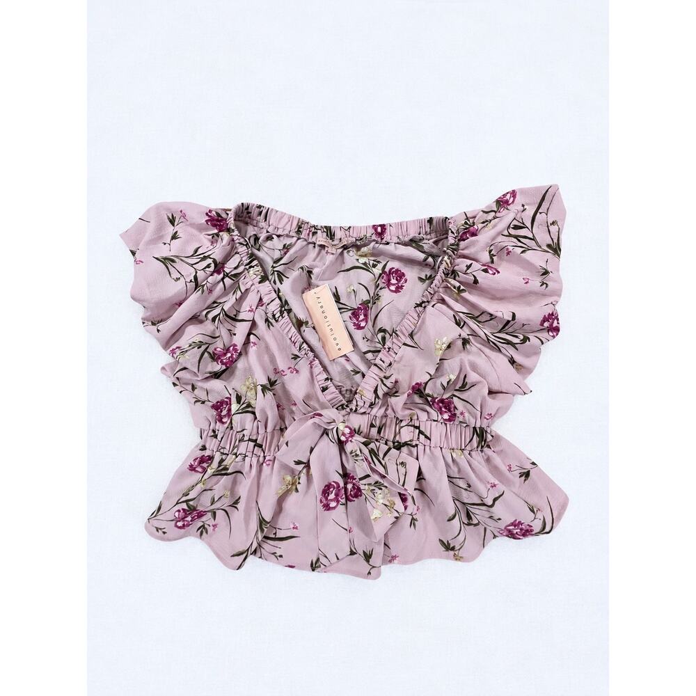 Evolutionary Floral Ruffle Crop Top – Size L - Picture 2 of 8